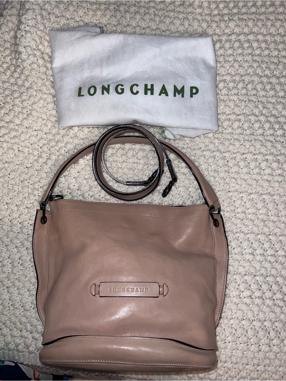 Longchamp Leather Shoulder Bag with Crossbody Strap.
